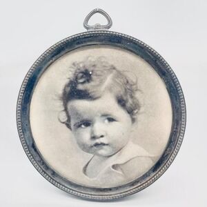 Webster Sterling Picture Frame Round Blue Velvet Beaded Antique 3.5"